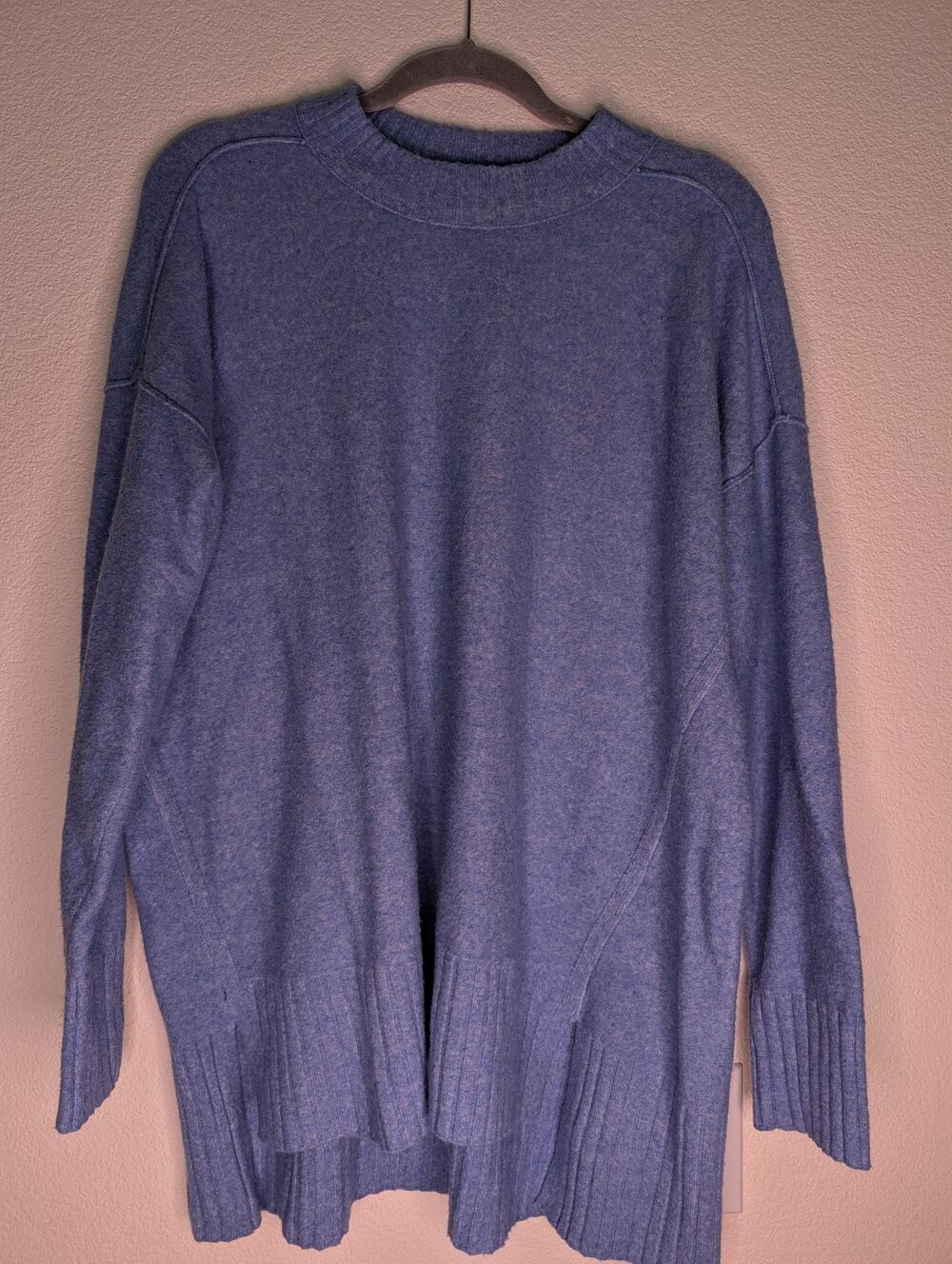 Free People Women's Oversized Ribbed Knit Sweater S Boho Soft Blue Cottagecore